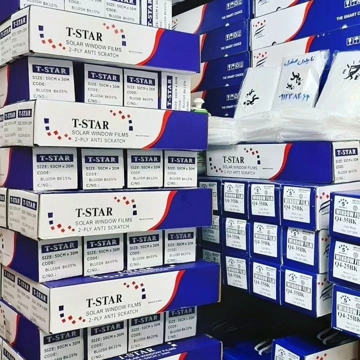 برچسب دودی شیشه خودرو تی استار(رفلکس سولار)2 لایه رول ۶متری درجه 1(عرض50سانتی متر)